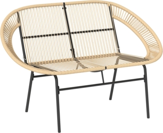 Outsunny Gartenbank 2-Sitzer, aus Polyrattan, im Rattanflecht-Design, UV-Beständig (Gartenstuhl, 1-St, wetterfest Sitzbank), 260kg belastbar, für Balkon Terrasse, Garten 126x72x83cm, Khaki