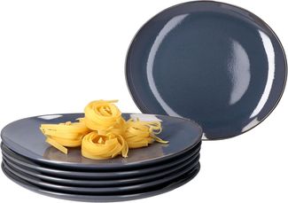 MÄSER Speiseteller Mäser 6x Natural Speiseteller oval Steingut große Ess-Teller blau