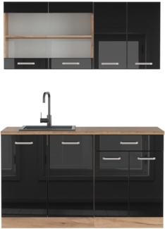 Vicco Singleküche Schwarz Hochglanz/Goldkraft Eiche 140 cm ohne Arbeitsplatte, R-Line