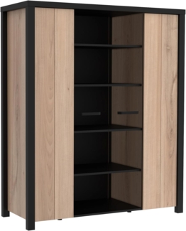 Forte Black Hill Vitrine L/R 130, Vitrine mit 2 Türen, Standvitrine, Vitrinenschrank, Wohnzimmervitrine, Holzwerkstoff, Comano Pflaume Holzdekor/Schwarz, 130,2 cm breit x 156,7 cm hoch x 52,3 cm tief