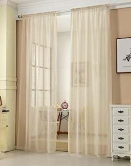 Woltu Gardine (2 St), Kräuselband, halbtransparent, 2er-Set mit Kräuselband Leinen Optik