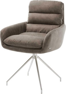 Esszimmerstuhl Abelia-Flex mit Armlehnen Mikrofaser Taupe Vintage Kreuzgestell konisch Edelstahl