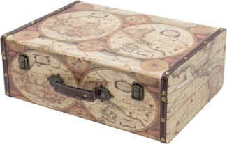 HMF Aufbewahrungsbox Handgefertigter Vintage Koffer aus Holz, Deko Koffer, Geschenkkoffer im Weltkarten Design 44 x 32 x 16 cm