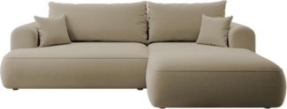 Selsey OVO - Ecksofa mit Schlaffunktion, Bettkasten, Ottomane rechts, Easy-Clean-Veloursbezug in Beige