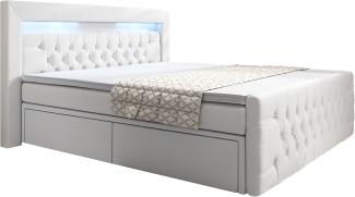 Boxspringbett Menzogna mit LED und Stauraum (2 Schubladen) 180x200 Weiß H4 (100kg+)