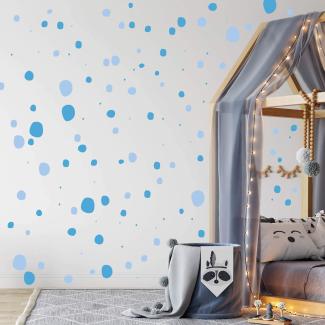 TUPFEN DOTS Wandtattoo 128 Stück | rund & handgezeichnet Punkte | Konfetti AUFKLEBER Kindergarten | unregelmäßige Punkte Wandsticker Kinderzimmer ZWEIFARBIG (Babyblau/Lichtblau)