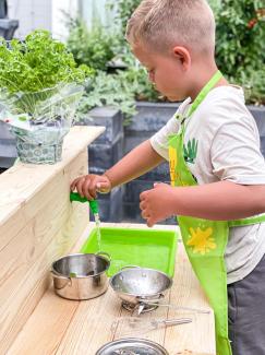 Rivanto® Kinder Matschküchen Kochset, Spielzeug Küchengeschirr Set für Draußen, Kochtopf, Pfanne, Sieb, Schöpflöffel & Rührbesen