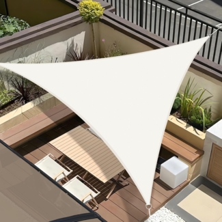 UMI Sonnensegel Wasserdicht 4 x 4 x 4 m Dreieckig Sonnenschutz Wetterschutz PES Polyester Segel Baldachin 95% UV Schutz mit Seilen für Garten Balkon Terrasse- Creme