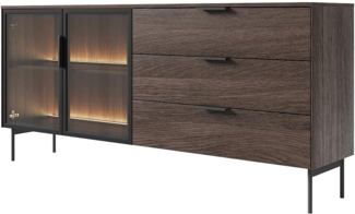 Vente-unique - Sideboard mit 2 Türen und 3 Schubladen mit LEDs - Natur und Schwarz - FOGLERI