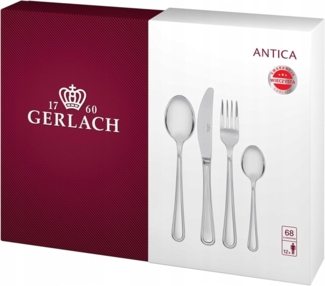 Gerlach Besteck-Set Matt Antica, Edelstahl, Silber, 50 x 37 x 10 cm, 68-Einheiten