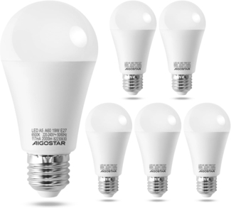 Aigostar Led E27 Kaltweiß 19W Leuchtmittel Birne Lampe 6400K 1615 Lumen Abstrahlwinkel 280 Grad A60 Glühbirnen Tropfen 5 Stücke Energiespar
