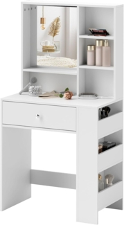 HOMCOM Schminktisch Make-up-Tisch mit Spiegel (Frisiertisch mit Schublade und 7 Fächern, 1-St, moderner Kosmetiktisch für Schlafzimmer), Weiß