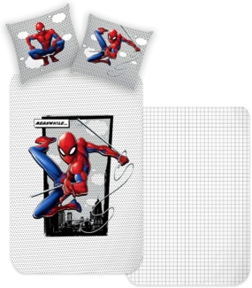 JACK Kinderbettwäsche Spider-Man Marvel 135x200cm Grau Rot, Renforcé, 2 teilig, Disney Home, mit Reißverschluss