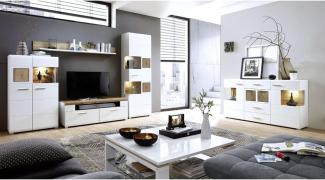 Wohnwand Komplettset mit Sideboard inkl. LED-Beleuchtung FARO-36 matt weiß mit Hirnholz Nb.