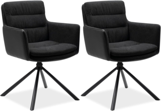 Drehstuhl >Logan< (2er-Set) in Stoff anthrazit + Lederoptik schwarz / schwarz