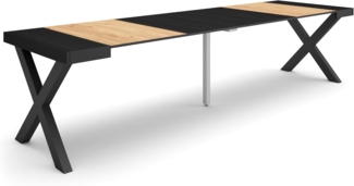 Skraut Home | Ausziehbarertisch | Multifunktionaler ausziehbarer | 300 | Für 14 Gäste | Massivholz Beine | Moderner Stil | Eiche Schwarz