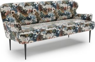 CAVADORE 3-Sitzer Küchensofa Amba, Trendige Sitzbank für Küche oder Esszimmer / 193 x 97 x 87 / Jacquard Flachgewebe: Blumenmuster Blau
