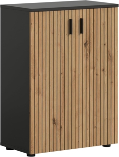 xonox. home – Badschrank Mone 60 x 81 x 30 cm in Korpus Basalt Nachbildung und Front Artisan Oak Nachbildung – holzfarbener Badschrank Hochschrank für Badezimmer – modern & platzsparend