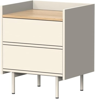 Vicco Nachttisch Creme 48x58 cm mit 2 Schubladen, Velina