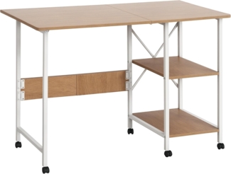 HOMCOM Schreibtisch Klapptisch Beistelltisch Bürotisch (Mobiler Computertisch mit Rollen, 1-St, MDF Natur), 107 x 55 x 76 cm