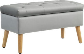 HOMCOM Sitzbank mit Stauraum, Deckel, Samtoptik (Truhenbank, 1-St, Polsterbank), für Flur Schlafzimmer Wohnzimmer, Gummiholz 102 x 35 x 43 cm Grau