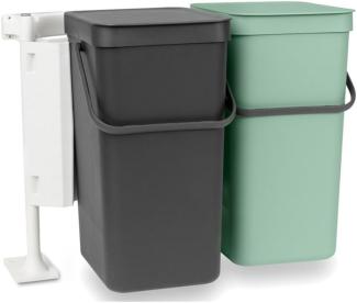 Brabantia 'Sort & Go' Abfallbehälter, Kunststoff, Dark Grey & Jade Green, 2 x 16 Liter