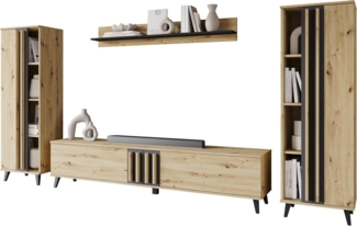 Wohnwand Hailea I (Farbe: Artisan Eiche / Schwarzer Graphit + Artisan Eiche)