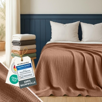 Blumtal Tagesdecke Tagesdecke Baumwolle - Musselin Decke Oeko-TEX zert. - Bettüberwurf, Couch Überwurf - leichte Kuscheldecke Baumwolle 100%