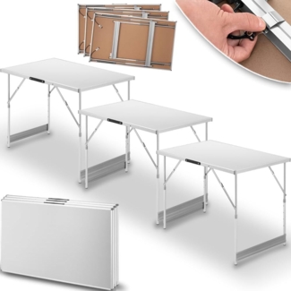 BAKAJI Set mit 3 multifunktionalen Klapptischen für Außenbereich, Tische mit 4 verstellbaren Höhen und Tragegriff, Verstellbarer Campingtisch für Picknick, Outdoor, Camping, Traglast 30 kg (weiß)