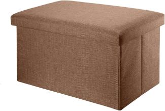 Intirilife Faltbare Sitzbank 49 x 30 x 30 cm in BERNSTEIN BRAUN - Sitzwürfel mit Stauraum und Deckel aus Stoff in Leinen Optik - Sitzcube Fußablage Aufbewahrungsbox Truhe Sitzhocker