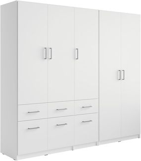 Vente-unique - BELOMY Geschlossener und offener Kleiderschrank Holz, Platte Weiß - B 53,5 cm x H 197,5 cm x L 228 cm