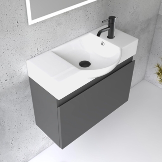 Alpenberger Badmöbel-Set Waschbecken mit Unterschrank 55 cm Breit, (Badezimmermöbel Waschtisch, Badschrank Schmal), Waschbeckenunterschrank mit Softclose