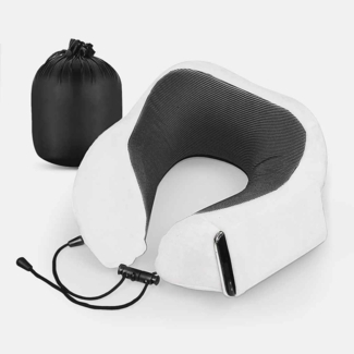 Cozyor Nackenstützkissen Memory Nackenkissen mit verstellbarem Verschluss + praktischer Tasche, Bezug: waschbarer Bezug, Rückenschläfer, Seitenschläfer, Bauchschläfer, Set, Nackenhörnchen zum Reisen, klein & kompakt, weiß Purity, auch im Reise-Set mit ...