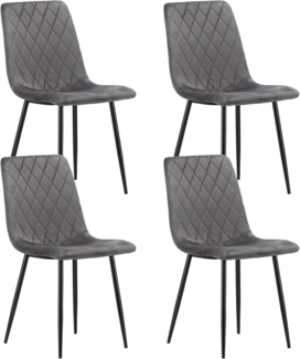 Home Collective Esszimmerstuhl Wohnzimmerstuhl Stuhl mit Velours-Sitz (ergonomisch, ideal für Wohnzimmer, Büro, Schlafzimmer oder Esszimmer), maximale Belastung: 120 kg, grau mit schwarzen Metallbeinen 4er Set