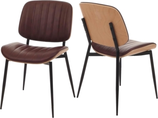 2er-Set Esszimmerstuhl HWC-O44, Küchenstuhl Stuhl, Bugholz Kunstleder Öko-Tex FSC® ~ natur, vintage braun
