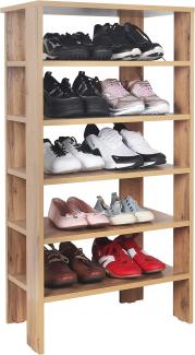 RICOO Schuhregal schmal und hoch 105x55x32cm Standregal Pressholz Eiche Braun WM041-EW, Schuhständer mit 6 Ebenen, Schuhschrank offen, Schuhablagen Flur Shoe Rack, Schuhablage klein, Schuhregale