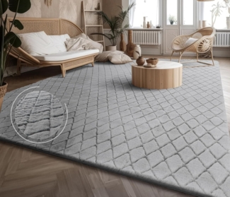 Paco Home Hochflor-Teppich Arnheim 742, rechteckig, Höhe: 26 mm, Uni Farben, Rauten Muster, besonders weich, Hoch-Tief Effekt