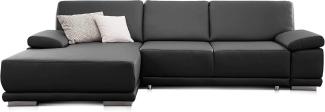 CAVADORE Schlafsofa Corianne / L-Form-Sofa mit verstellbaren Armlehnen, Bettfunktion und Longchair / 282 x 80 x 162 / Kunstleder, schwarz