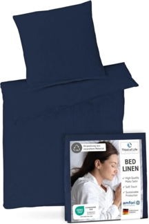 Mako-Satin Bettwäsche Nachtblau gestreift 135x200 + 80x80