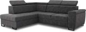 Ecksofa Natan mit Schlaffunktion und einstellbare Kopfstützen - Wohnlandschaft mit Metallfüßen, Couchgarnitur, Bettkasten, Sofa (Ecksofa Links, Dunkelgrau (Kronos 22))