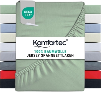 Komfortec Spannbettlaken Jersey 100% Baumwolle – 140x200 cm – 135g/m² – Weich, Atmungsaktiv & Hautfreundlich – Mit Rundumgummi – Oeko-Tex Zertifiziert – Für Boxspring, Topper & Matratzen – Grün