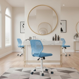 FurnitureR Friseurstuhl ergonomischer Drehstuhl ohne Armlehnen, höhenverstellbar, Netzrückenlehne, Metallfuß mit Rollen, 38x40 cm Sitz, belastbar 130kg, für Salon & Spa, Blau