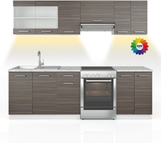 Vicco Küchenzeile Edelgrau 240 cm , AP Marmor mit LED-Leisten, Raul