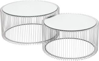 Kare Design Couchtisch Wire Silber, runder, moderner Glastisch, großer Beistelltisch, Kaffeetisch, Nachttisch, Silber (H/B/T) 30,5xØ60cm & 33,5xØ69,5cm