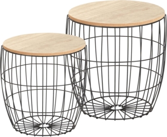 Ribelli Beistelltisch, Nachttisch, Metalltisch Braune Platte, 2er Set Rundes Design