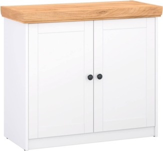 Homestyle4u Sideboard, Holz weiß / Eiche Massiv, 82 x 42 x 92,5 cm, Türen: 2