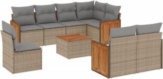 vidaXL 9-tlg. Garten-Sofagarnitur mit Kissen Beige Poly Rattan 3260253