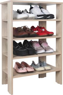 RICOO Schuhregal schmal und hoch 88 x 55 x 32 cm Standregal Pressholz Eiche Sonoma Braun WM040-ES, Schuhständer mit 4 Ebenen, Schuhschrank offen, Schuhablagen Flur Rack, Schuhablage klein, Schuhregale