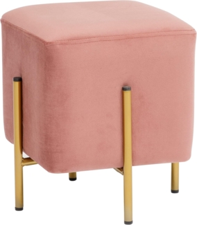 Baroni Home Quadratischer Samt-Pouf-Fußhocker, gepolsterter Wohnzimmer-Pouf, Pouf-Bank für Schlafzimmer, Puderrosa, 33 x 33 x 38 cm