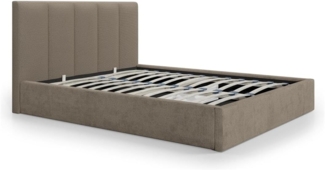 Vente-unique - Bett mit Bettkasten & Kopfteil mit vertikalen Ziernähten - 200 x 200 cm - Stoff - Taupe - KILACLO